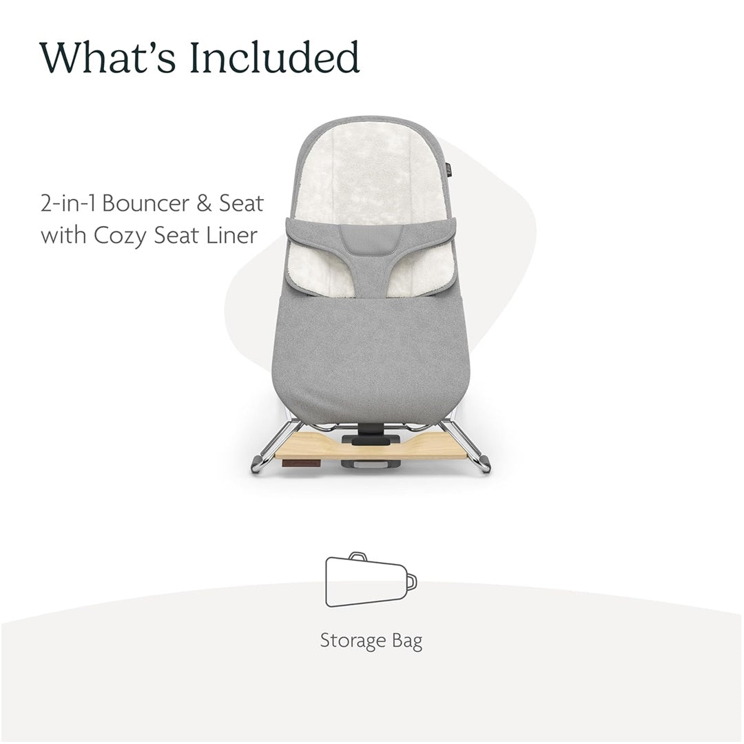 UPPAbaby Mira 2-in-1 Bouncer and Seat - Stella (Grey Melange / Silver Frame / Maple Wood)