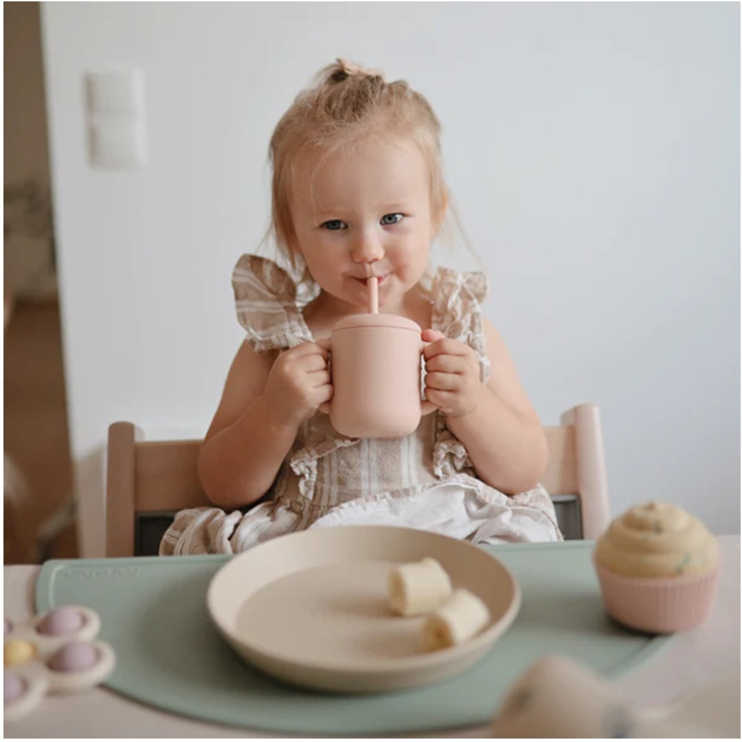 Mushie Silicone Training Cup + Straw Pink Flowers